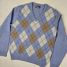 Hawick Knitwear Sweater Mens Medium 100% Wool V-Neck Pullover Scotland Argyle