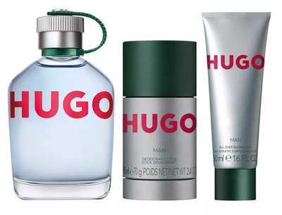Hugo Green for Men 3PC Set: 4.2 oz EDT Spray + 1.6 oz S/Gel + 2.4 oz Deo Stick