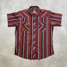 Wrangler Western Shirt Mens Large Pearl Snap Striped Vintage button Down, Red
