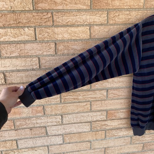 DAKS London gray navy striped velour long sleeve polo sweatshirt size Medium 90s - Picture 5 of 8