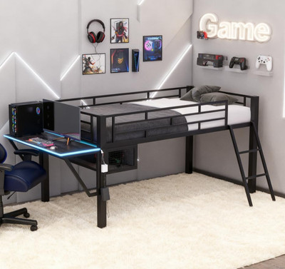Twin Loft Bed with Desk & LED - Stylish Black for All Ages