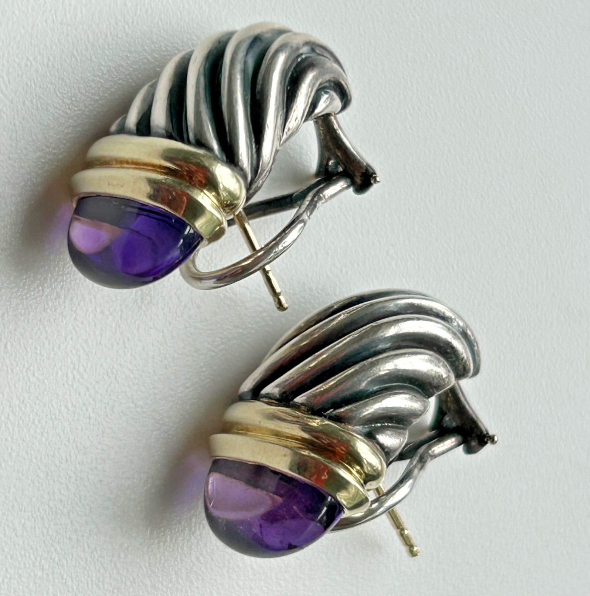 Vintage David Yurman AMETHYST Earrings Sterling Silver and 14K