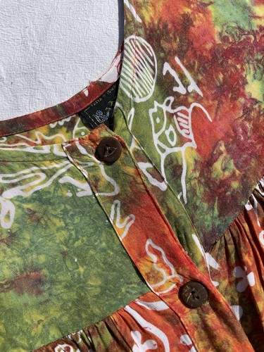 Vintage 90s Size M 10-12 Orange Tie Dye Tasseled Boho Summer Dress Batik - Picture 3 of 13