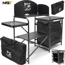 NGT Folding Prep/Cooking Station Camping Kitchen Carp Fishing Wind Shield & Case