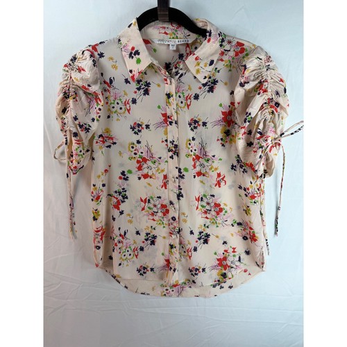 Veronica Beard Silk Floral Ruched Puff Sleeve Blouse Cream Multi Size 2