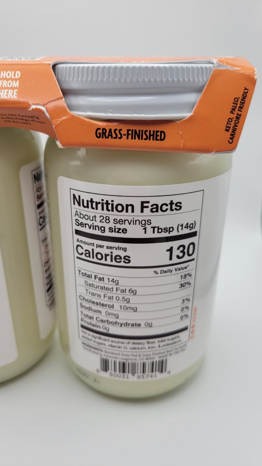 2 JARS Fatworks Pure Grass-Fed Beef Tallow 14 oz Premium ORGANIC Cooking Oil X2