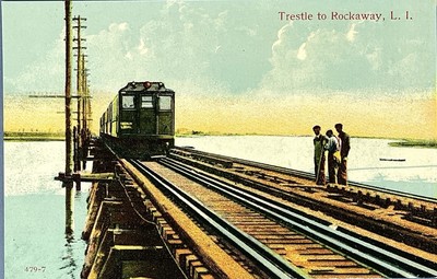 Trestle To Rockaway Vintage Queens New York Train Postcard Queensway Route