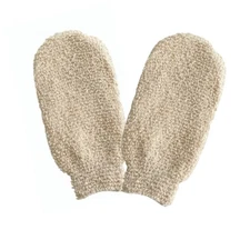 2 Pcs Natural Linen Exfoliating Shower Gloves for Body Exfoliating, Scrubbing