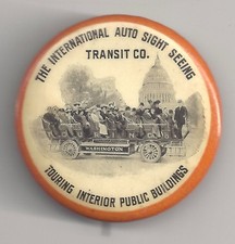 Vintage 100+ Yr Old  Wash. D.C. AUTO SIGHT SEEING Tour Pin! Great Photo Pinback!