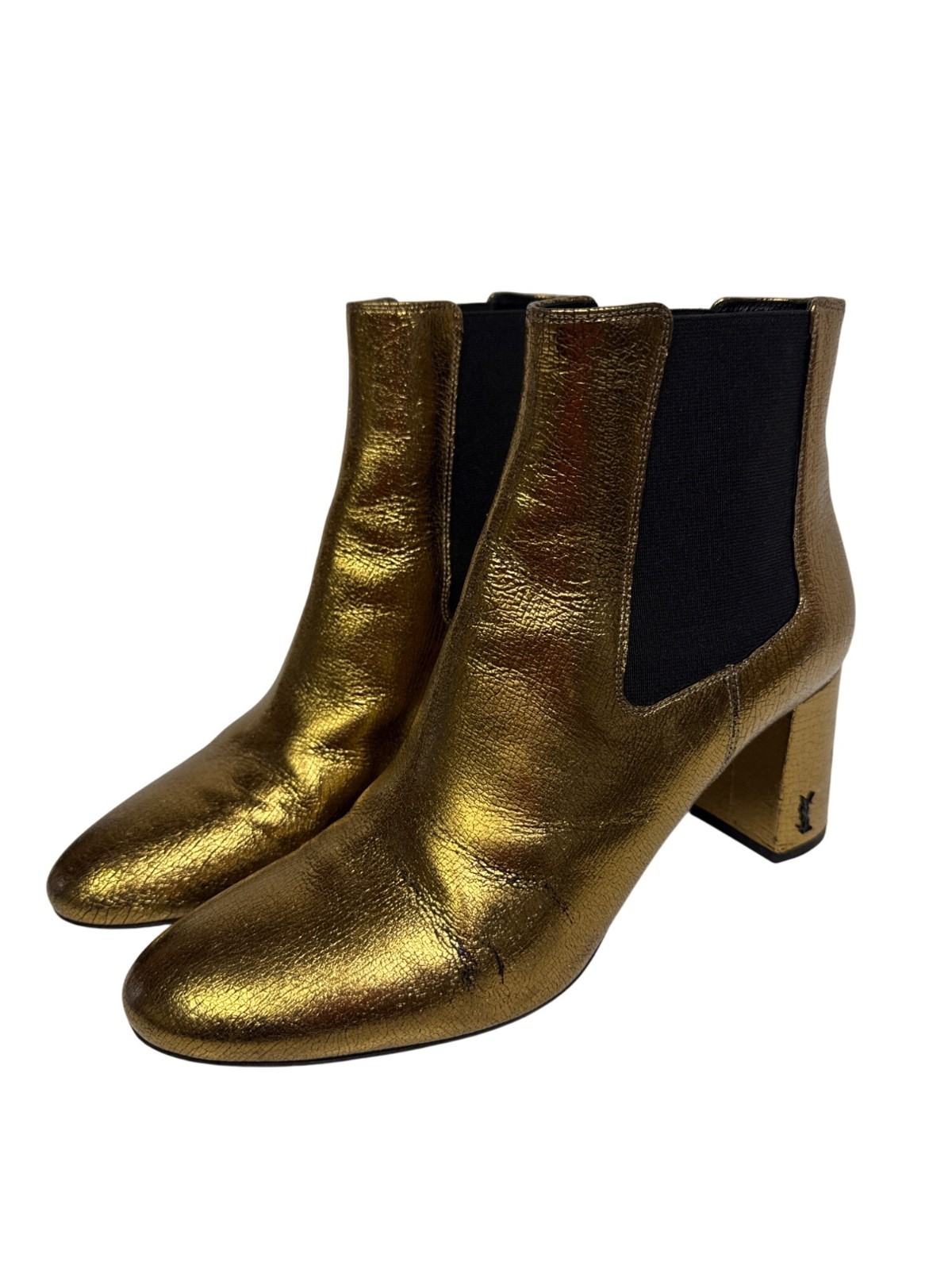 Stivali donna Yves Saint Laurent Chelsea pelle oro alla caviglia taglia EU 39 US 8 5