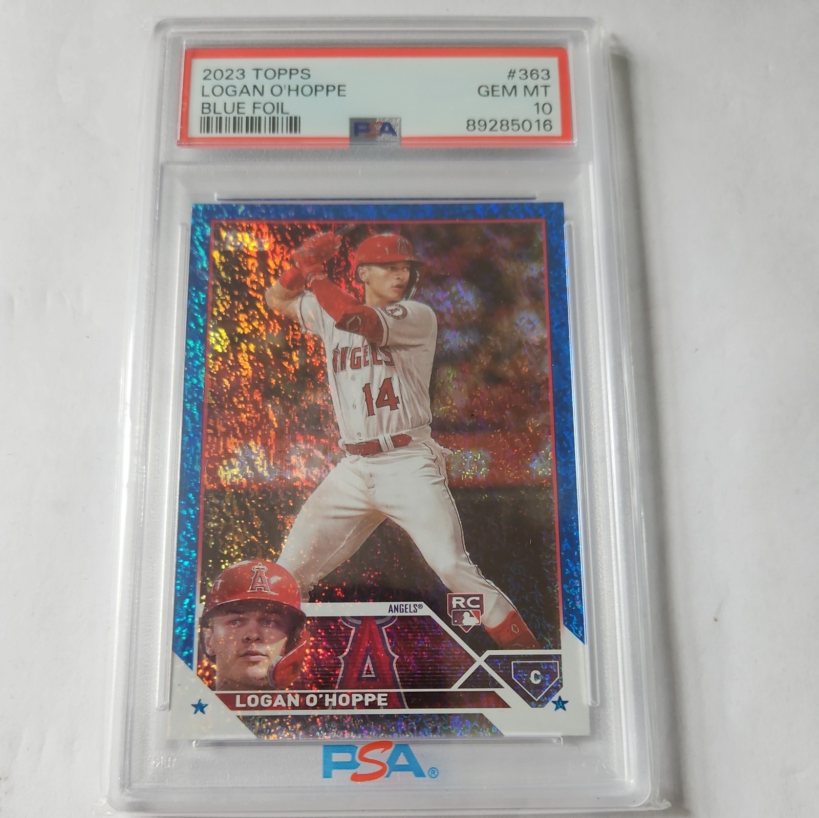 2023 Topps #363 Angels LOGAN O'HOPPE Rookie RC Blue Foil /999 PSA 10