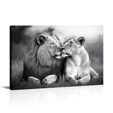Lion and Lioness Canvas Wall Art Wild Animal Couple Picture Romantic Safari D...