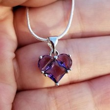 Sterling Silver Amethyst Crystal Heart Pendant Necklace, Amethyst Jewelry
