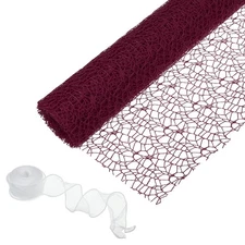 Flower Wrapping Mesh Paper 15ft Floral Package with Ribbon Burgundy Red