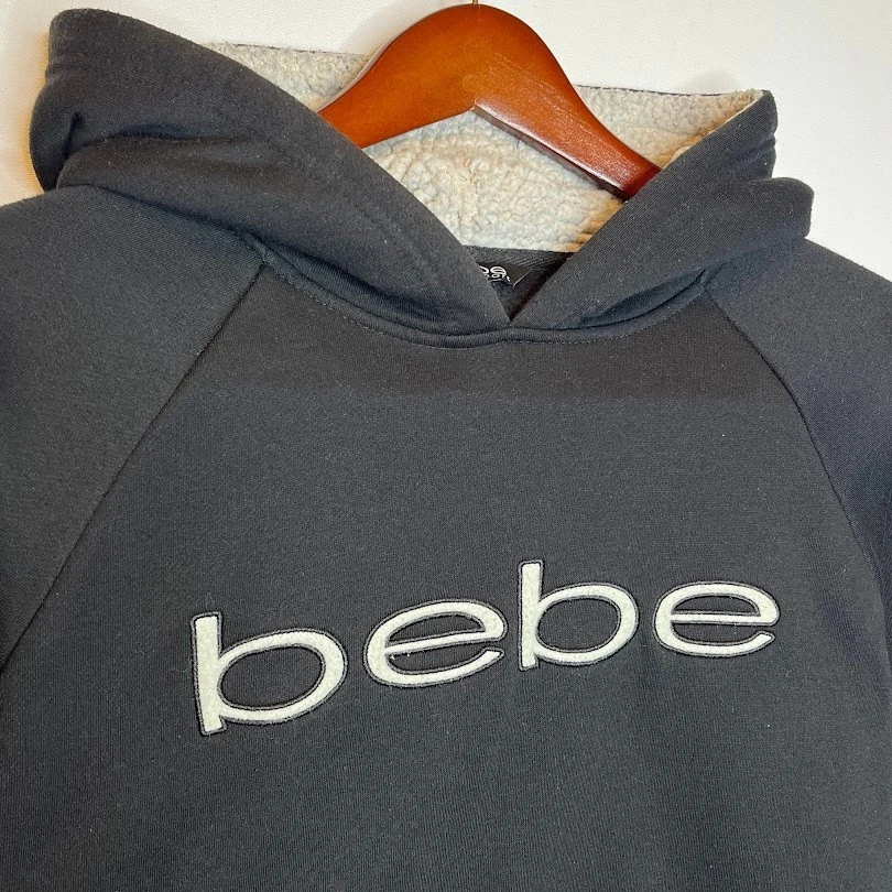 Bebe Sport Black Hoodie Sherpa Lined Pullover Women’s 1X Logo Sweatshirt - Image 3 of 4