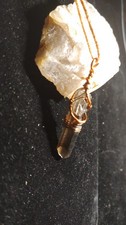 Handcrafted Wire Wrapped Crystal Point Copper Pendant Necklace with Cord