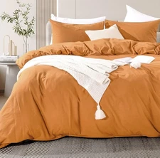  Duvet Cover Set Fall King Size 100% Washed Cotton Linen King (104"x90") Orange