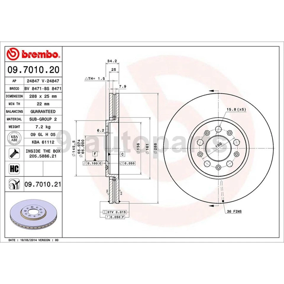 Rotores de freno de disco delanteros traseros Brembo OE para Volkswagen Jetta 2003 2004 2005 Foto 2 de 4