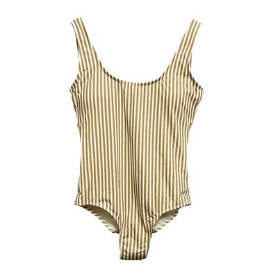 Petit Lem Swimsuit Women M Sand White Striped One Piece UPF 50 Recycled Beach