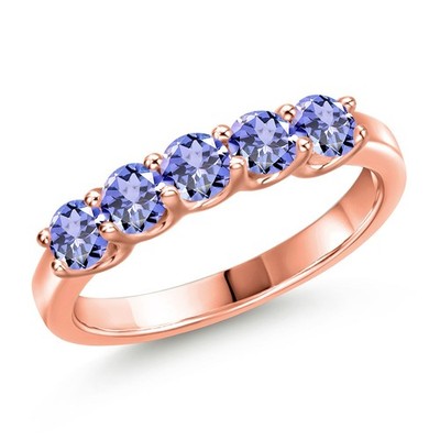 18K Rose Gold Plated Silver Tanzanite Wedding-Bands Ring For Women | 0.90 Cttw