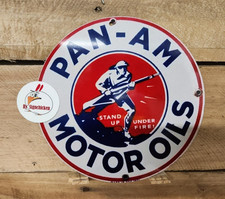 PAN - AM SIGN , vintage replica gas station sign, 8" ALUMINUM, garage, motor oil