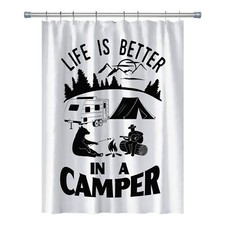 RV Shower Curtains Forest Mountain Happy Camper Cloth Fabric RV Bathroom Deco...