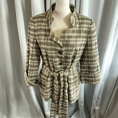 Harve Bernard Blazer Womens 10 Brown Tweed 3/4 Cuffed Sleeve Belted Classic