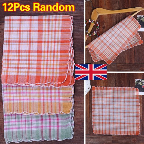 12Pcs Womens Ladies Cotton Printed Soft Handkerchief Mixed Color Hankerchiefs H - Picture 2 of 11