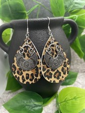 3 Silver-tone Pendant Animal Print Leather Earring Set Drop Dangle New A1986