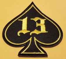 Ace Spade Number 13 Patch gold/yellow Biker Patch approx 3.25X3.75"