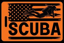 Personalized Safety Orange US Flag with SCUBA Luggage/Gear Bag Tag