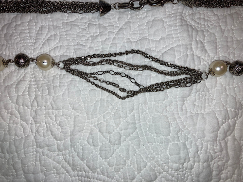 Ivory Bead and Silver Tone Chain Waist Belt - Picture 4 of 6