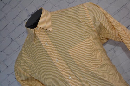 45168-a Brooks Brothers Dress Shirt Yellow Striped Cotton Size Large Adult Mens - Picture 2 of 8