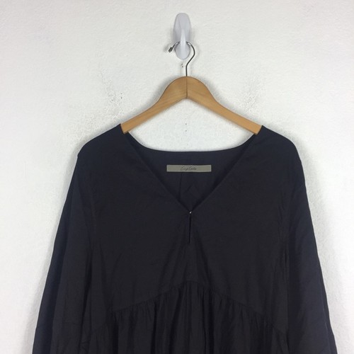 NWT Enza Costa Black Cotton Long Sleeve V-Neck Tiered Babydoll Mini Dress XL - Bild 3 von 13