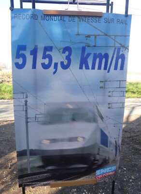 Ancienne AFFICHE SNCF TGV RECORD MONDIAL DE VITESSE vendre 1990 chemins de fer Français