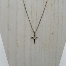 Premier Designs Necklace Cross Silver Tone Clear Rhinestones 17" Chain