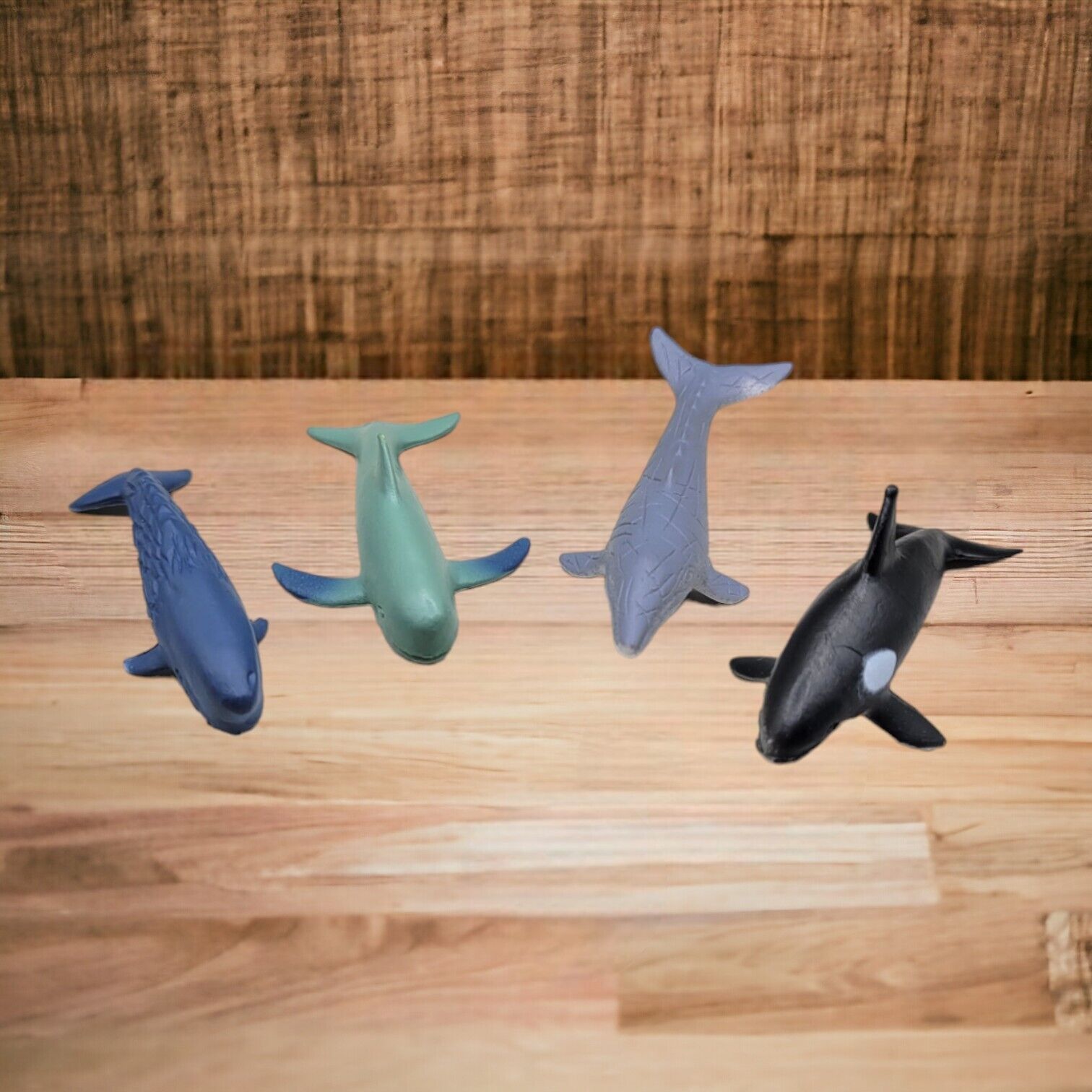Lot of 4 Mini Ocean Whales Killer Gray Sperm Pilot Vinyl Plastic Toy Figures