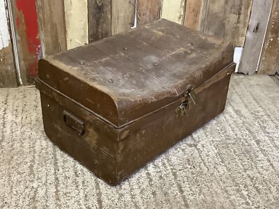 Rustic 1930s Tarnished Brown Metal Travel Trunk Toy Box Metal 1`2