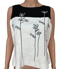 Positive Attitude linen blend black and white embroidered beaded blouse size 10