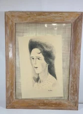 Vintage Original Drawing Portrait Woman Signed Robbey-Ritchie Framed 36" x 28"