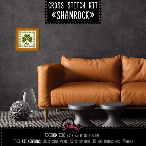 Shamrock Cross Stitch Kit Irish Embroidery Counted Pattern St. Patrick Day Gift - Picture 6 of 10