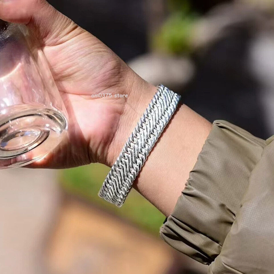 Pure 999 Fine Silver Bracelet Women Men's 12mm/22mm Wider Cuban Curb Link   - Image 4 of 4