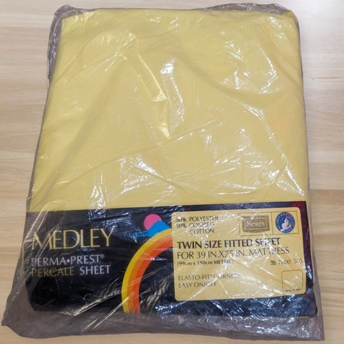 Vintage Sears Medley Patch Twin Size Spannbettlaken Perkal Perma-Prest Neu aus altem Lagerbestand - Bild 1 von 3