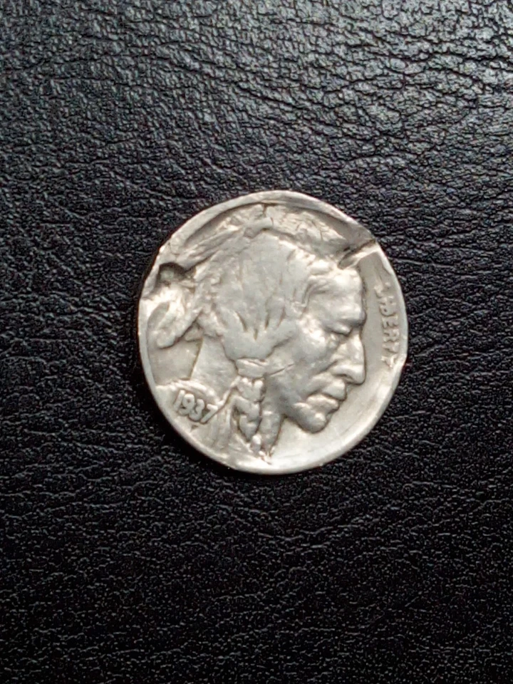 Mint Error Coin 1937 Buffalo Nickel Damaged Planchet DDR Broadstruck Reverse  - Image 4 of 4