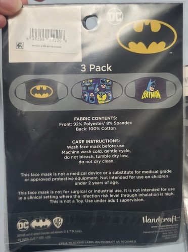 KIDS 6 BATMAN FABRIC FACE MASKS WASHABLE New - Picture 3 of 3