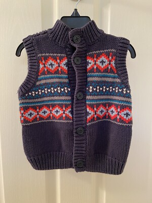 Tea Collection Blue Arata Button Sweater Vest Boys Size XS 2-3