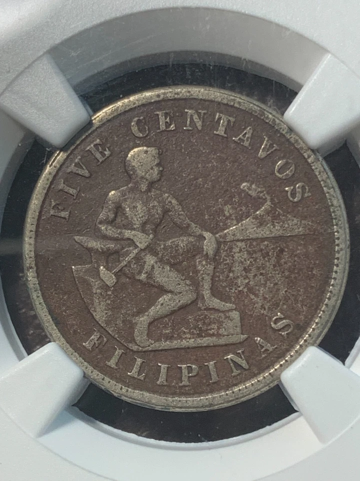 US PHILIPPINES 5 CENTAVO 1918-S MULE W/ 20 CENTAVO REVERSE NGC VF DETAILS SCARCE - Image 3 of 4