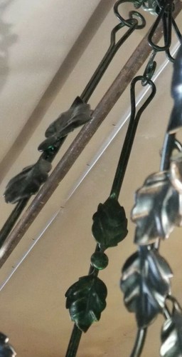 Vintage Wrought Iron Chandelier Green Glass Shades Hand Made Art Deco Style - Picture 6 of 12