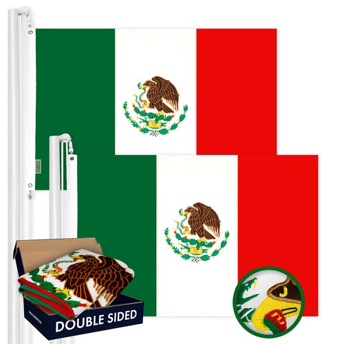 NEU G128 Mexiko Flagge 2er-Pack 4x6 Fuß, mexikanisches doppelseitig besticktes Polyester - Bild 1 von 7