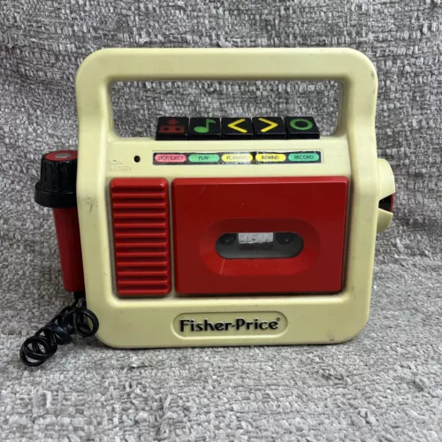 Fisher Price Cassette Tape Player Recorder with Mic White Red 1987 Not Tested